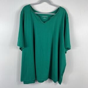 Catherines Sz 5X 34 36 Suprema Collection Short Sleeve V-Neck T-Shirt Top Green